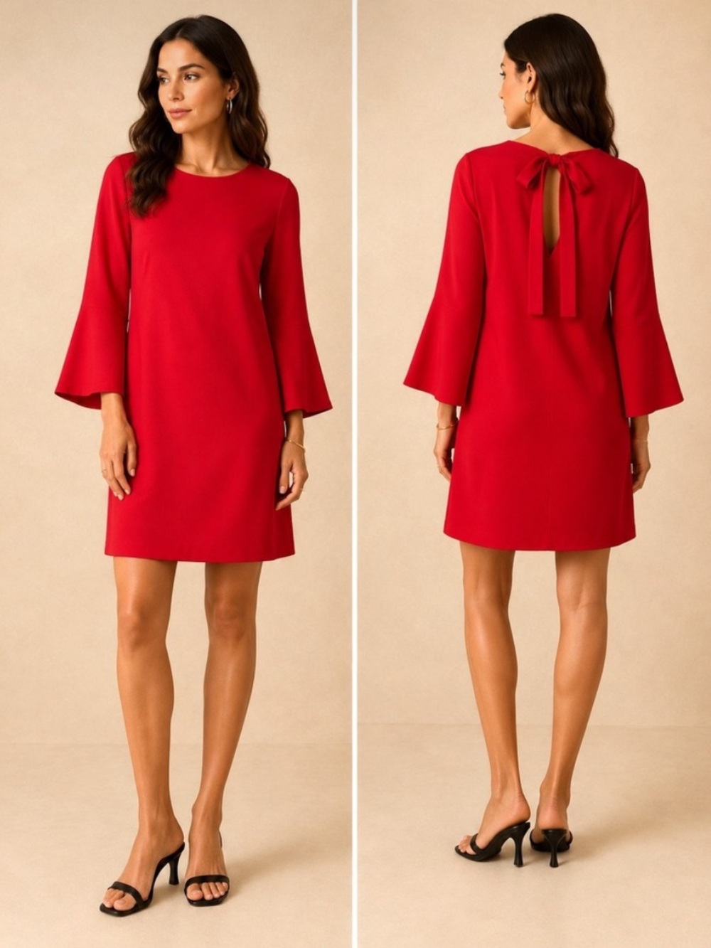 Banana republic Red Bell-Sleeve tie back pocket shift Dress size 2